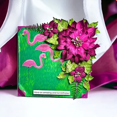 £11 • Buy Flamingo Birthday Card, Luxury Floral Flamingo Greetings Card
