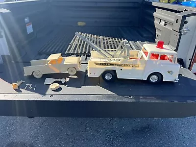 1960s Marx Big Bruiser Super Highway Service 22  Tow Truck With Rare Tow Vehicle • $249