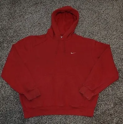 Vintage Y2K Nike Mini Swoosh Check Essential Hoodie Sweatshirt Size Medium Red • $29.99