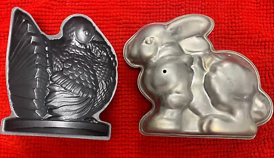 Turkey  Cake Mold Cast Aluminum 5 Cup Capacity AND Rabbit 3D Cake Mold. 3 Pieces • $19.99