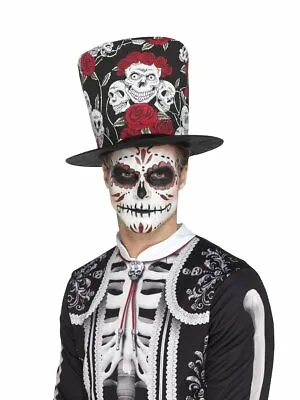 Day Of The Dead Skull & Rose Top Hat Halloween Fancy Dress Costume Mexican • $11.75