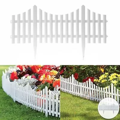 16 White Plastic Wooden Effect Lawn Border Edge Garden Edging Picket Fencing Set • £19.85