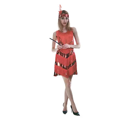 Charleston Sequin Flapper Fringe Costume Tassel Party Fancy Dress 20s 30s - Red • £28.63