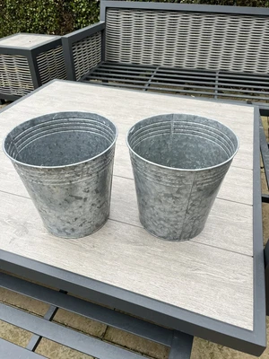 £5.50 • Buy Pair Round Galvanised Zinc Metal Bucket Planter Plant Flower Pot Garden
