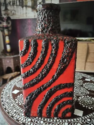 1970s Scheurich Keramik Fat Lava Red And Black German Bottle Vase • £170