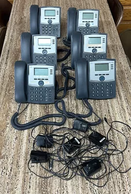 Lot Of 6 Cisco SPA303 3 Line IP HD VOIP Desk Phones With Power Cables • $100