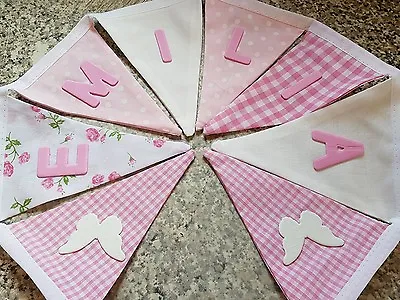 £1 • Buy Personalised Bunting-white & Pink Butterfly Mix- Any Name- £1 Per Flag, Free P&p