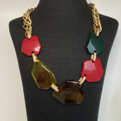 $12.20 • Buy Zara Statement Necklace Acrylic Freeform Autumnal 