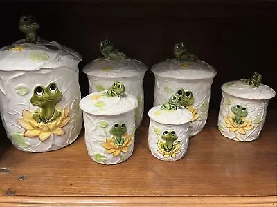 Vintage 1978 Sears Roebuck NEIL The FROG 6 Piece Kitchen Canister Set Japan Lily • $39.99