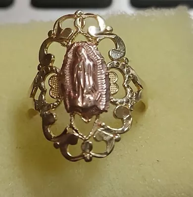 10K Multi-color Gold Our Lady Of Guadalupe Ring 2.23g Size:6 1/4 ((155)) • $149