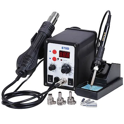 2in1 878D Rework Soldering Station Hot Air Gun Iron Welder Digital Tool 5 Tips • $63.90