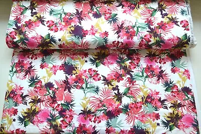 Poppy Summer Floral Printed Cotton Stretch Jersey Fabric Material - 9 Colours • £12.99