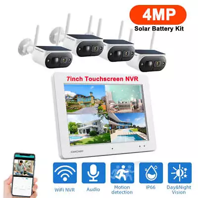 Solar 4MP Spotlight Wireless Security Camera System 4CH NVR 64GB Waterproof CCTV • $269.90