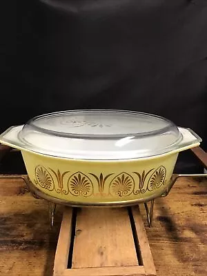 Vintage Pyrex Golden Classic 2-1/2 Quart Casserole Twin Candle Warmer W/lid • $52.99