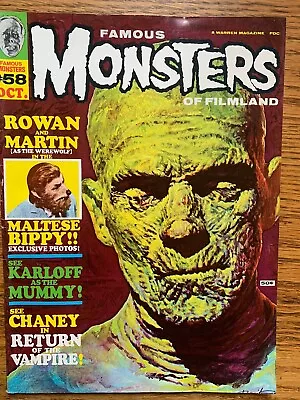 Famous Monsters Of Filmland 58 Boris Karloff Mummy Adapted Wood Inks! 1969 FN • $14