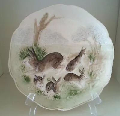 Pretty/Old Choisy Le Roi French (Higgins & Seiter) Majolica Bunny Rabbit Plate • $165