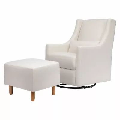 Babyletto Toco Swivel Glider And Ottoman In Performance Cream Eco-Weave • $499.99