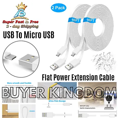 Flat Power Extension Thin Cable USB To Micro USB Flat Charging 16ft For WyzeCam  • $23.80