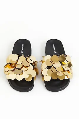 Rabanne X H&M - Women’s GOLD SEQUIN DISC SLIDES Slippers EU 36 / 37 NEW NWT PACO • $245