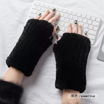 100 Real Rex Rabbit Fur Mittens Glove Double Sides Wrist Warmer High Elastic • $21.99