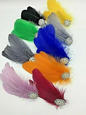 £5.99 • Buy  Red Asst Colour  Silver Feather Fascinator Diamante Hair Clip Vintage Style