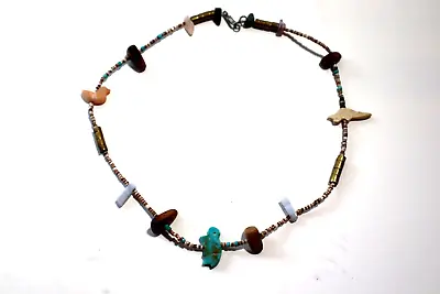 Vintage Fine Heishi BeadsAgate Stone Chips Carved Animals Fetish Tribal Choker • $15