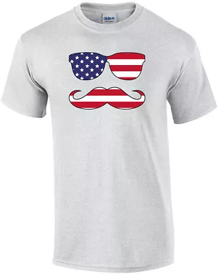 Sunglasses And Mustache Flag  - Patriotic T-Shirt • $22.99