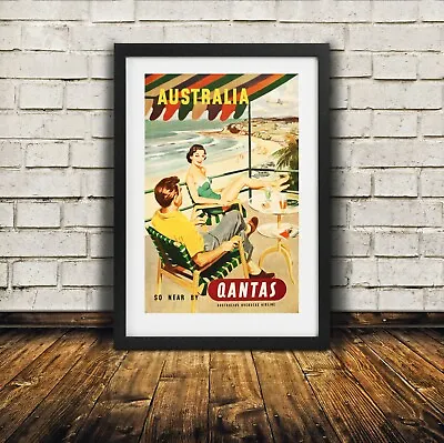 Qantas So Near Australian Travel Poster 1950s - High Quality Premium Print • $25.41