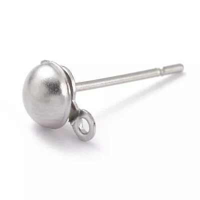 Stainless Steel Earring Posts Domed Shape Studs With Loop 304 SS 20pcs • £2.75