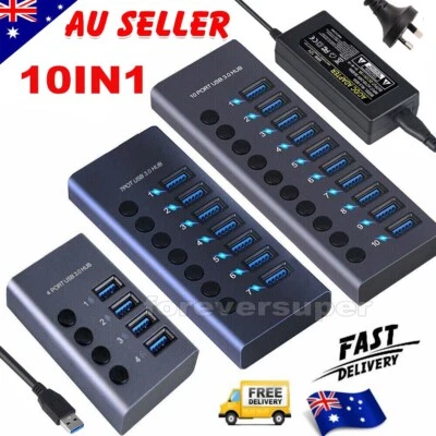 $17.08 • Buy 4-10 Port USB 3.0 HUB Powered  Type C High Speed Splitter Extender Power Supply
