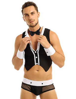 Men's Maid Costume Outfit Role Play Lingerie Mesh Boxer Brief Underwear Set Male • $18.99