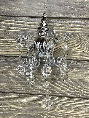 VtgChristmas Ornament Plastic Silver Glitter Finial Chandelier Prism Fringe 8” • $14.99