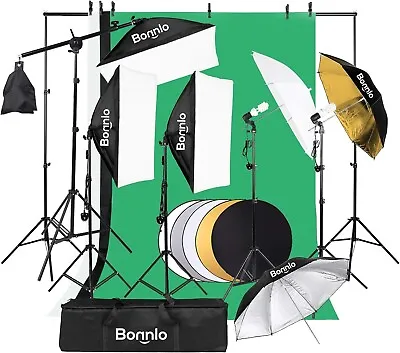 1125W Photography Studio Soft Box Umbrella Lighting Kit Background Support Stand • £219.99