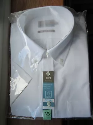 M&S Pure Cotton Easy Iron White Oxford Short Sleeve Shirt - 17½” Collar - BNIB • £14