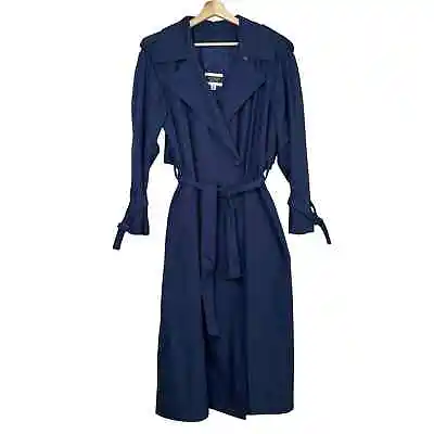 Amanda Smith Vintage Navy Blue Long Trench Coat Jacket 12 • $59.95
