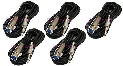 5 Pack 15Ft XLR 3-Pin Female To 1/4  Mono Plug Mic Microphone Audio Cable 15 Ft  • $26.95