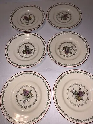 6 MINTON ROSE Floral SALAD PLATES W Red Trim 8” • $48