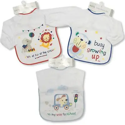 Baby Boys Bib With Waterproof Backing Long Sleeve Toddler Feeding Bibs One Size • £3.99