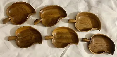 Vintage Lot Six (6) Vintage Hawaii Koa Wood Hand Carved Leaf Bowl Dish Tray 🌈 • $49.99