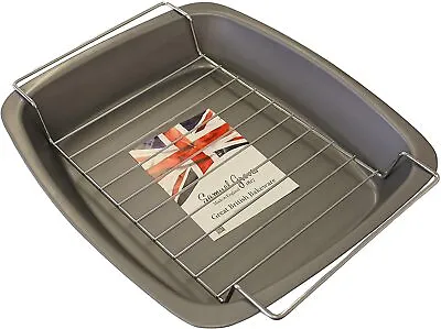 Large 37cm Meat Roasting Pan & Rack Non Stick Made In England • £10.99