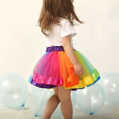 £4.99 • Buy Kids Children Girls Rainbow Colorful Tutu Skirt Tulle Tutu Mini Dress Dancewear