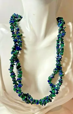 Vintag Azurite Lapis Malachite Blue Green Pebble Chip Bead 2T 63.2g Necklace DC1 • $58.49