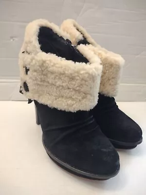 UGG Georgette Boots Womens 9 Black Suede Leather Shearling Ankle Booties 1001715 • $50