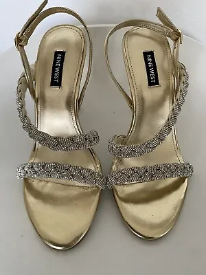 Nine West Gold And Crystal High Heel Evening Sandal • $30