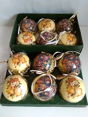 Boxed 12 Vintage Christmas Decoupage Paper Mache Decorations Baubles Kmart 1998 • $50