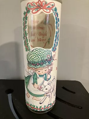 Vintage Christmas Bonnet Girl Glass Pillar Candle 9  See-Thru By Grand Award • $10.95