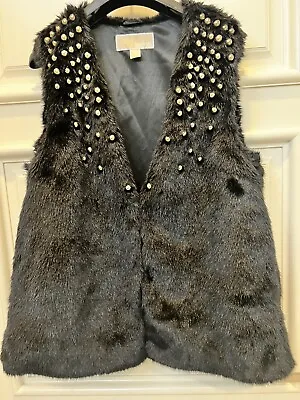MICHAEL Michael Kors Gold Studded Black Faux Fur Hook-and-Eye Vest Size P/M • $24.99