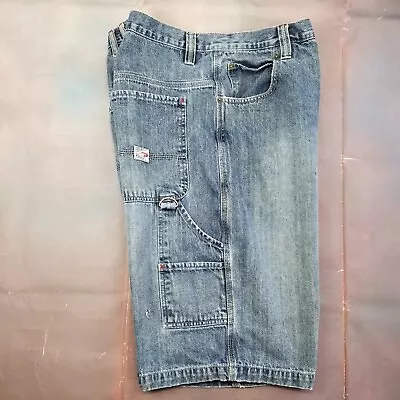 Vintage Paco Jean Shorts Mens 35 Carpenter Blue Baggy Wide Leg Skater Distressed • $24.88