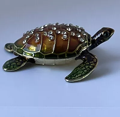 Hand Made Sea Turtle Trinket Box. Hand Painted Enamel With Swarovski Crystal • $39.99