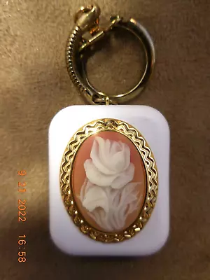 Vintage Sankyo Music Box Keychain White Rose Cameo  Tomorrow   (see Video) • $20